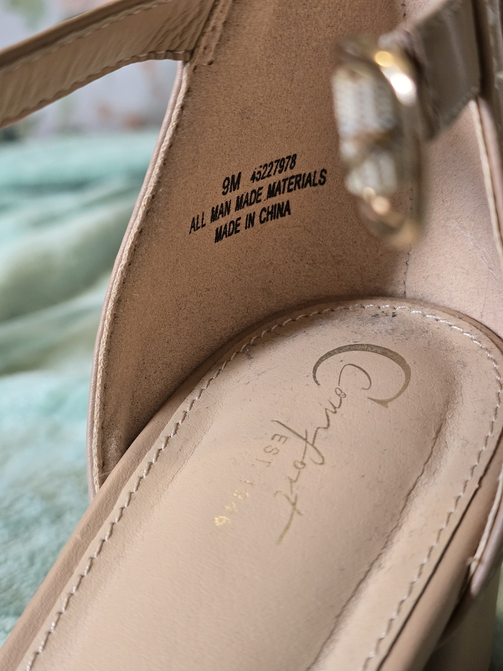 Neutral Floral Ankle-Strap Block Heels in Beige - Picture 7 of 11